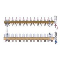Mosadzný rozvádzač pre podlahové kúrenie, 14 okruhov, kolektorová časť pre PEX rúrky