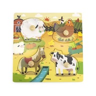 VIGA Drevené puzzle so špendlíkmi Farm 12m+