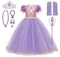 RAPUNZEL OUTFIT ŠATY ZAPOJENÉ Žezlo KOSTÝM PRINCEZNÁ KORUNKA 110-116