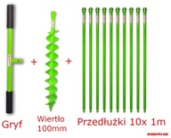 Vŕtačka 100mm + 10 nadstavcov + držiak šneku