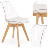 K246 Biela kožená priehľadná plastová stolička