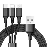 3v1 NYLONOVÝ KÁBEL PRE IPHONE / MICRO USB / USB-C