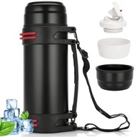 TURISTICKÁ VÁKUOVÁ TERMOSKA, ČIERNA, S RÚČKOU, 2 HRNKY, 1500ML, OCEL 304