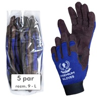 Pracovné rukavice PREMIUM GLOVES, kožená montáž, 3Kamido, 5 párov, veľkosť 9 L