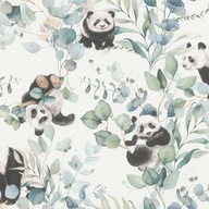 DETSKÉ TAPETY LITTLE PANDA PASTEL EUKALYPTUSOVÉ LISTY