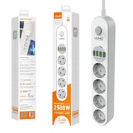 LDNIO PREdlžovací kábel POWER STRIP SO 4 AC ZÁSUVKAMI 4 USB PORTY S 2M KÁBLOM