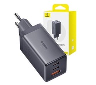 Baseus GaN5 2x USB-C + USB 65W nástenná nabíjačka + 1m kábel Čierny