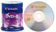 Disky Verbatim DVD+R 4,7 GB Nahrávanie 16x koláč 100 ks