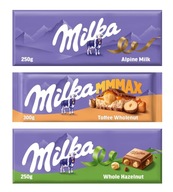 Sada mliečnej čokolády Milka, veľká, mix príchutí, 3 ks