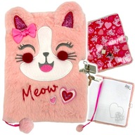 Diár s visiacim zámkom, kľúčik pre dievčatá, plyšový ružový zápisník CAT
