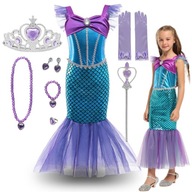 OUTFIT MORSKEJ VÍLY KOSTÝM KORUNA KORUNA ŠATY LITTLE ARIEL Žezlo SET 110-116