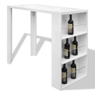 vidaXL biely barový stôl so skrinkou na víno, MDF, vysoký lesk