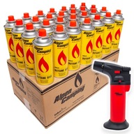 28 x plynové kartuše GAS Alpen Camping 400ml + mini horák JET zapaľovač