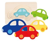 Drevené hračky pre deti 2+ Montessori puzzle Cars Vrstvené puzzle