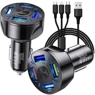 NABÍJAČKA DO AUTO 4XUSB QC3.0 KÁBEL 3V1