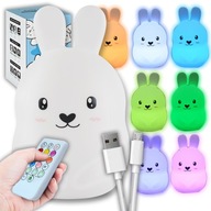 SOFT RABBIT Nočná lampa pre deti, farebné SILIKÓNOVÉ RGB LED + diaľkové ovládanie