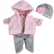 Oblečenie pre bábiku JULKA 35 cm SET: Bunda Sleepsuit Čiapka RUŽOVÁ ŠEDÁ