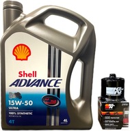 Motocyklový olej SHELL Advance 4T Ultra 15W50 4L + K&N OIL FILTER