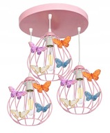 Závesné stropné svietidlo, luster pre dievčatko, BUTTERFLY, 3 ružové LED svietidlá