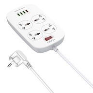 Napájacia lišta so 4 AC zásuvkami, 4x USB, LDNIO SC4407, EU/US, 2500W (biela