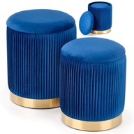 Sada 2 kusov Glamour DOTY Pouffe Navy Blue Velour Gold