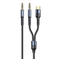 USAMS Pletený kábel 2v1 1,2m USB-C/Jack 3,5mm na Jack 3,5mm