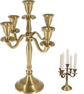 Svietnik Candelabra na päť sviečok, 29 cm, klasický zlatý kovový svietnik