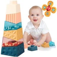 SENZORY VEŽA MONTESSORI PYRAMID BLOCKLE PUZZLE + SPINNER ZDARMA