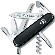 Victorinox 1.3613, vreckový nôž Camper + gravírovanie na čepeli, 91 mm, čierny