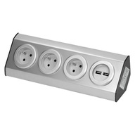 Zásuvka kuchynského nábytku na suchý zips 3x2P+Z USB INOX