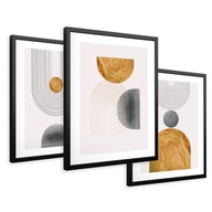 SET Zarámované obrazy plagáty zlatý geometrický triptych 43x99