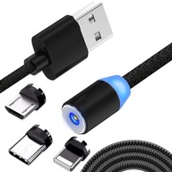 MAGNETICKÝ KÁBEL 3v1 PRE IPHONE MICRO USB TYP-C 1m