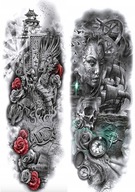 Sada 2x Temporary Tattoo Sleeve Rose Dragon Compass Boat Sailor Skull