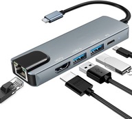 Ethernetový rozbočovač USB-C 100W 5v1 USB 4K HDMI RJ45