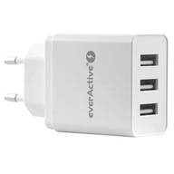 VÝKONNÁ, výkonná sieťová nabíjačka, 3x USB everActive SC-300 napájací zdroj 3,4A 17W