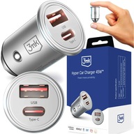 NABÍJAČKA DO AUTO 45W USB + USB-C TYP C RÝCHLA MALÁ 3MK HYPER SILVER