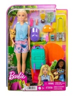 Bábika BARBIE HDF73 kempingový pes spací vak výlet batoh stan