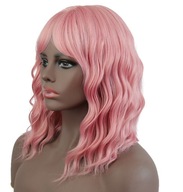 COSPLAY Parochňa 35 CM BOB ofina kučeravých vlasov GLAM ROCK PINK + ZADARMO