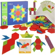Drevené puzzle, Montessori puzzle, farebné mozaikové tvary, 155 dielikov
