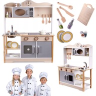 Kuchynský drevený sporák pre deti pre zábavu pri varení + príslušenstvo