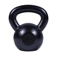 Liatinový kettlebell, čierny, 20 kg, guľa, ploché dno