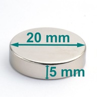 Neodymový magnet 20x5 mm, okrúhly, silný ENES!!! SET 10 kusov!!!