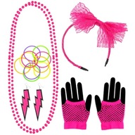 SET retro 80-tych rokov NEON GLOVES MITTES náramky ČELENKA karneval