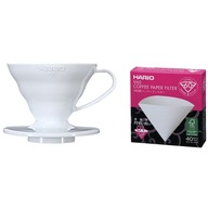 Kávovar Hario drip V60-01 prekvapkávač biely + filter V60-01 40 ks