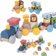 TOOKY TOY Drevený vláčik so zvieratkami Montessori puzzle