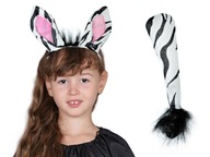 SET ZEBRA EARS SET ZEBBER TAIL BIELY A ČIERNY 2 kusy