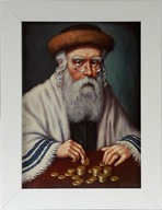 OBRAZ 29x22 ŽID POČÍTANIE PEŇAZÍ BIELY RÁM