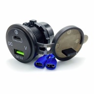 NABÍJAČKA NA MONTÁŽ DO AUTO 12V-24V USB QC3.0 USB-C VOLTMETER ČERVENÝ