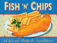 Fish and chips Kovová tabuľka