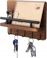 Drevený držiak na kľúče s 5 háčikmi Mail